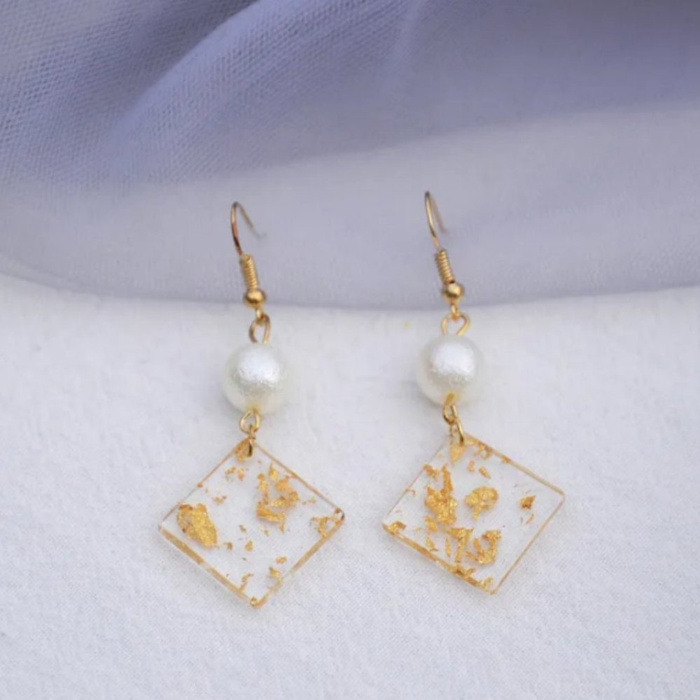 New Gold and Pearl Dangle Earrings